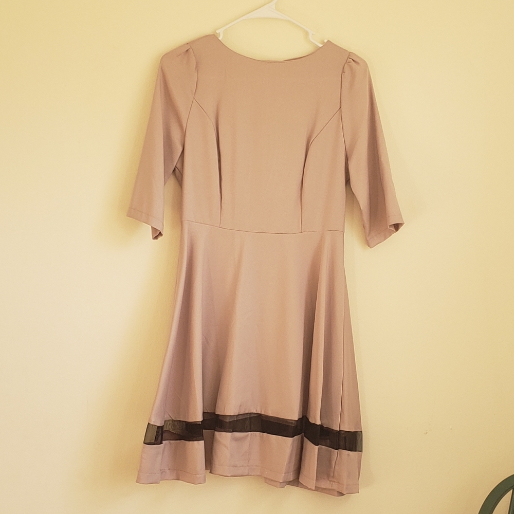 Nude Dress with Sheer Black Stripe